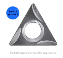 5 PAK TRIANGLE SHAPE ALTiN+ COATED 60 DEGREE ANGLE 0.250 IC 0.096 THICKNESS WITH A 0.015 RADIUS AND GROUND CHIP BREAKER CARBIDE INSERTS AND MATCHING SCREWS