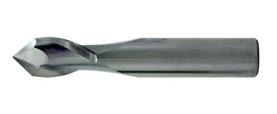 SOLID CARBIDE 2 FLUTE DRILL MILL 90 DEGREE INCLUDED ANGLE .250 SHANK x 2.5 OAL .750 OD LENGTH 30 DEG HELIX